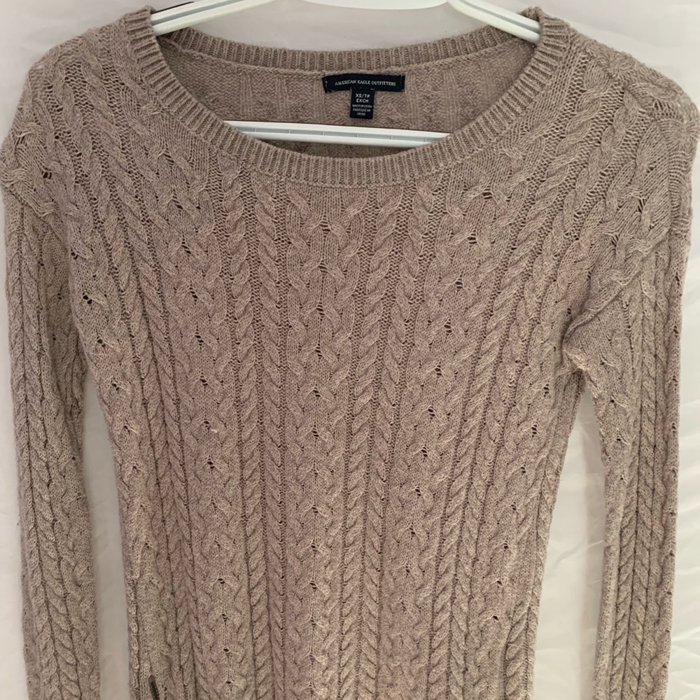 Brown, Long Sleeve, Scoop Neck, Sweater, DoubleZip